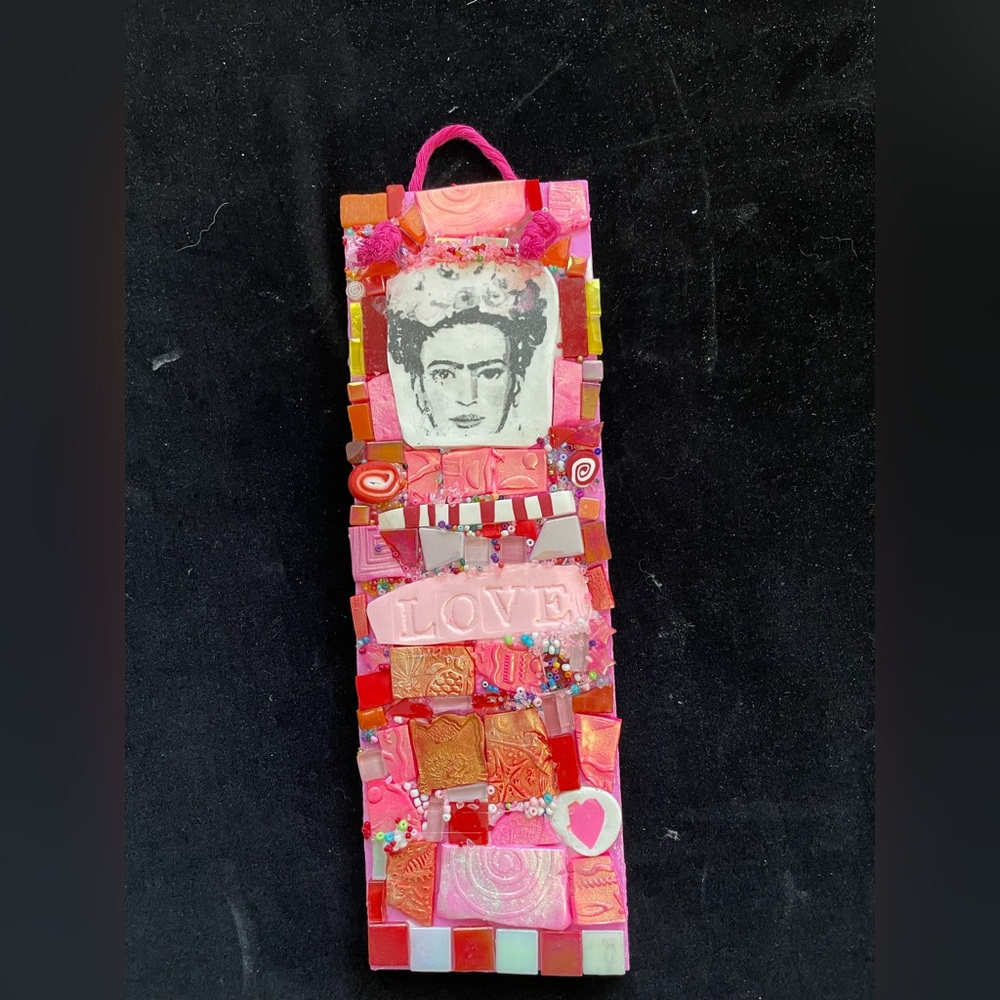 Handmade Mosaic Art “Choose Love “Polymer Clay$Glass Original On Wood 12”x4”